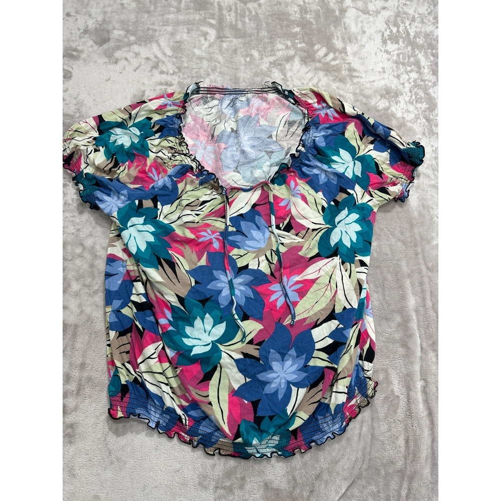 Croft & Barrow Blouse Womens Size 1X Multicolor Floral‎ Nature Short Sleeve